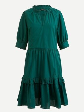 J. Crew Ruffleneck Tiered Popover Dress in Emerald Green Size XXS